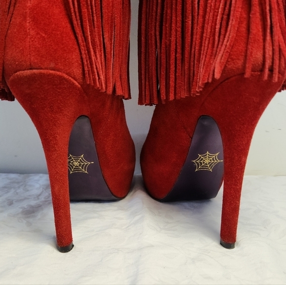 Red Leather Platform Stiletto Boots - Picture 11 of 16